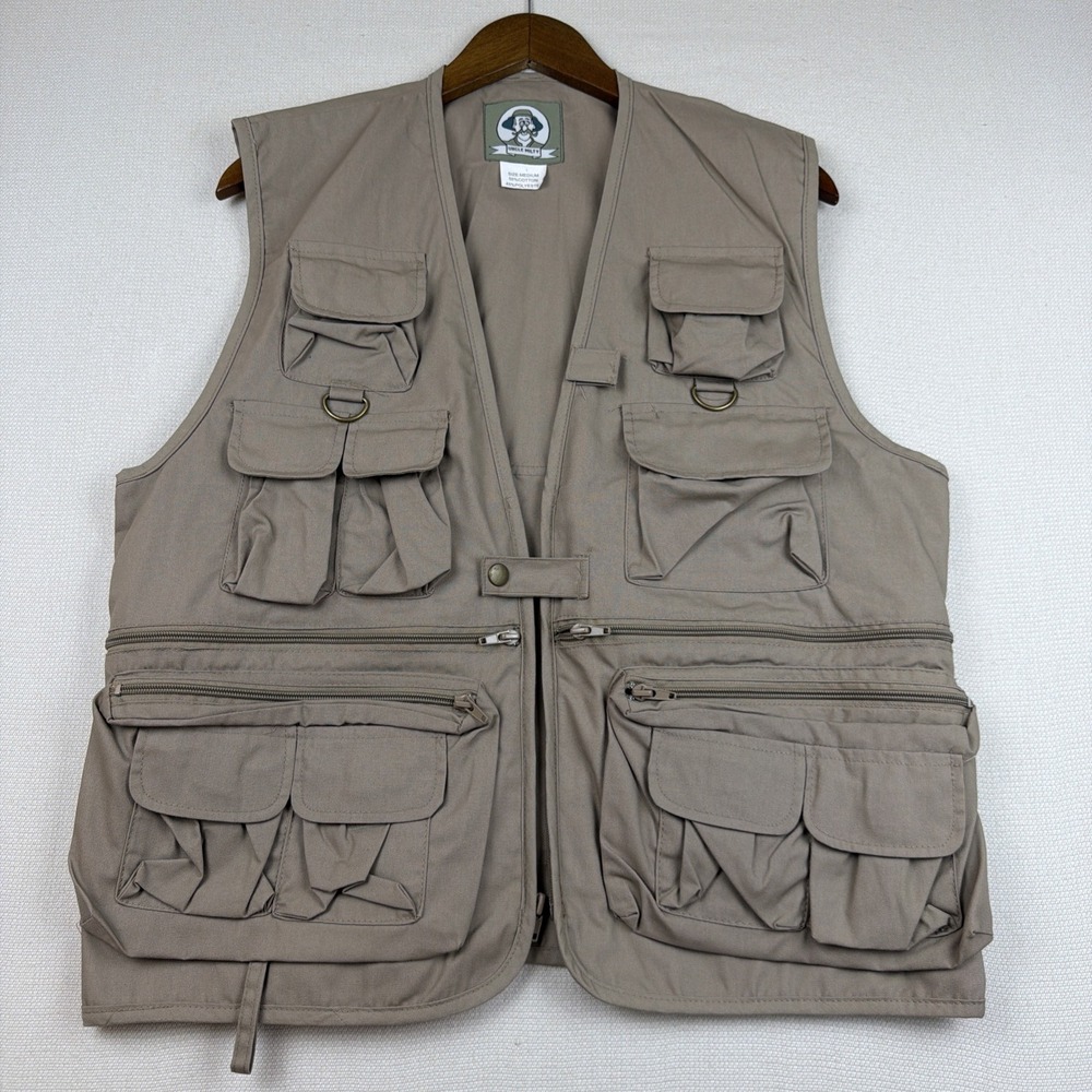 Uncle Milty Fishing Vest Size M Khaki Multi Pocket Utility Outdoor Gear Zippers
